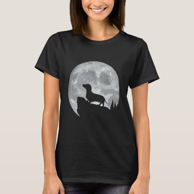 Camiseta Perro De Dachshund Con La Luna Para Los Dueños De  (Anverso)