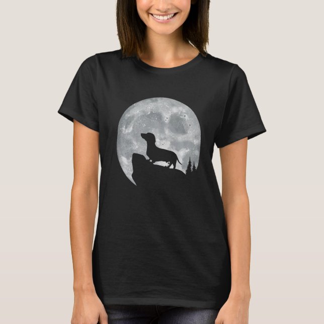 Camiseta Perro De Dachshund Con La Luna Para Los Dueños De  (Anverso)