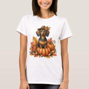 CAMISETA PERRO DE DACHSHUND TEMÁTICO DE CAÍDA CON PUMPKINS
