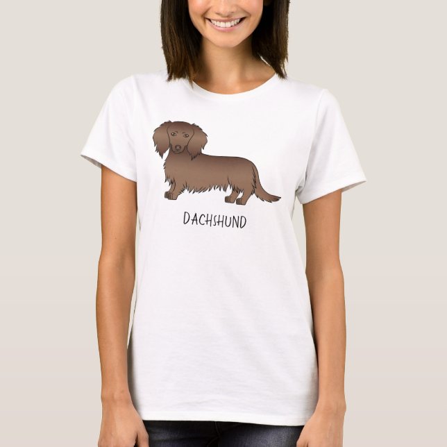 Camiseta Perro De Dibujos Animados Dachshund De Pelo Largo  (Anverso)