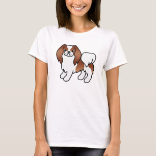 Camiseta Perro de dibujos animados japonés Chin rojo y blan