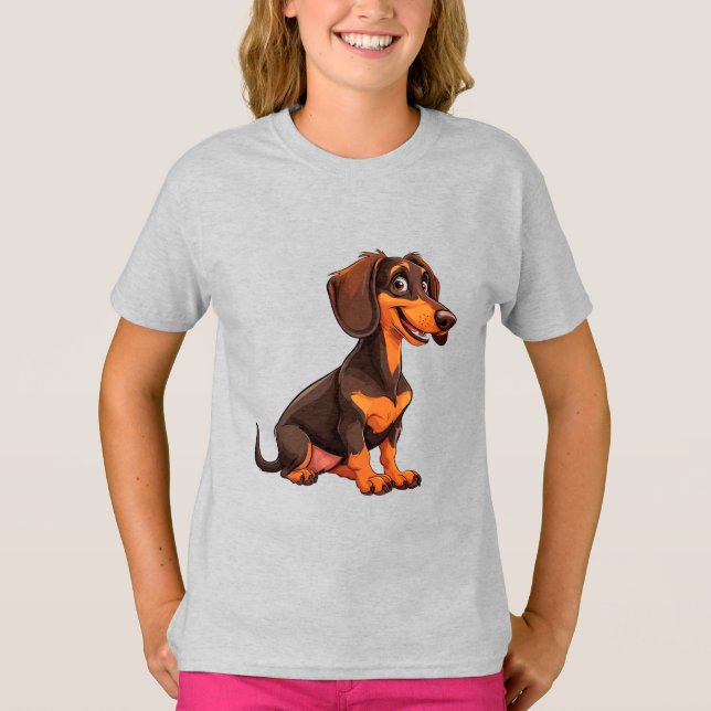 Camiseta Perro de dibujos animados lindo Dachshund (Anverso)