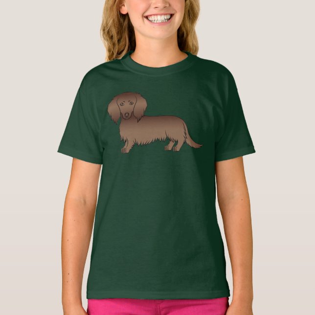 Camiseta Perro De Dibujos Animados Lindo Dachshund Pelo Lar (Anverso)
