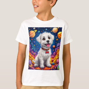 Camiseta Perro de dibujos animados lindo en el espacio