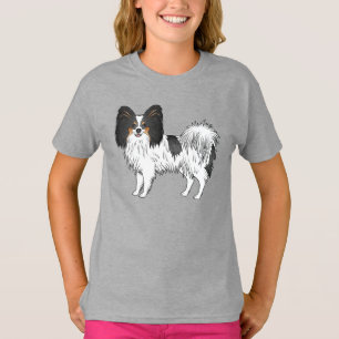 Camiseta Perro de dibujos animados Papillón tricolor con un