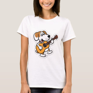 Camiseta perro de dibujos animados tocando una guitarra