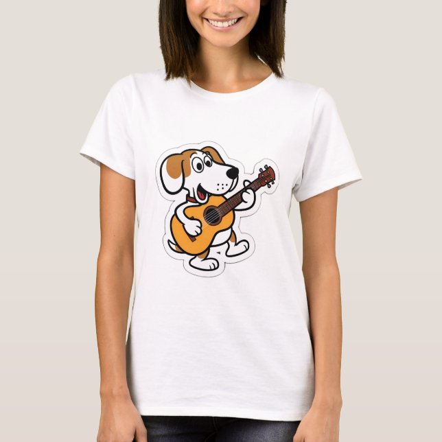 Camiseta perro de dibujos animados tocando una guitarra (Anverso)