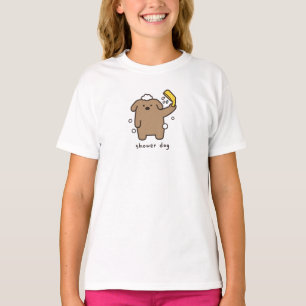 Camiseta Perro de ducha Caniche marrón Tiempo de baño Kawai