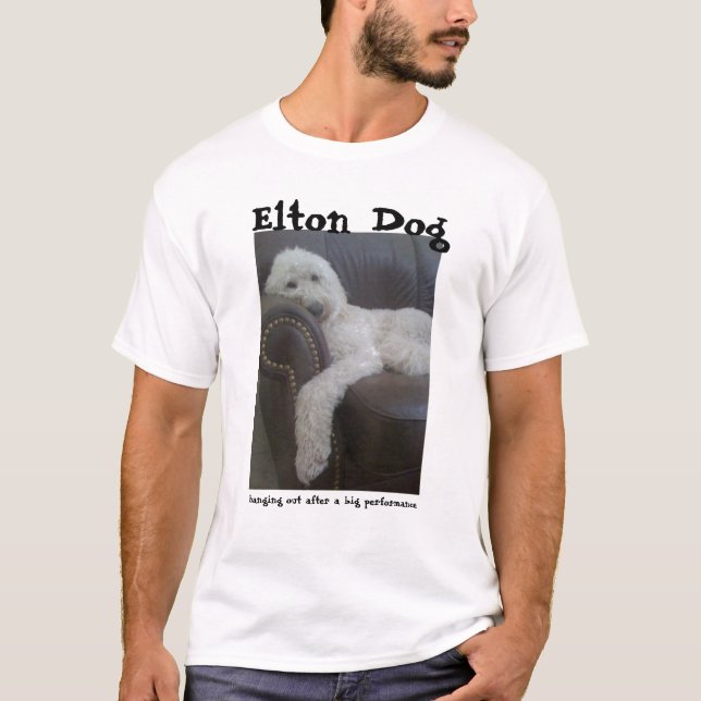 Camiseta Perro de Elton:  Colgante hacia fuera (Anverso)