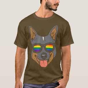 Camiseta Perro de ganado Heeler Perro LGBTQ Bandera Arcoiri
