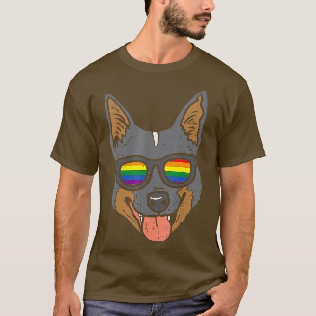 Camiseta Perro de ganado Heeler Perro LGBTQ Bandera Arcoiri (Anverso)