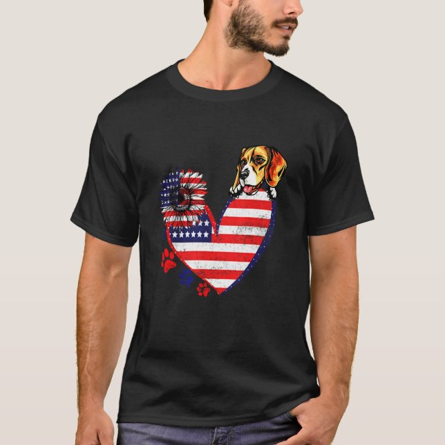 Camiseta Perro de girasol con bandera beagle (Anverso)