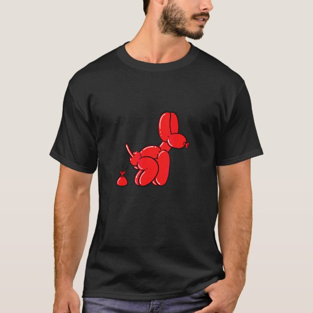 Camiseta Perro de Globo Rojo Defecando (Anverso)