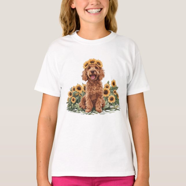 Camiseta Perro De Goldendoodle Con Una Corona De Girasol (Anverso)