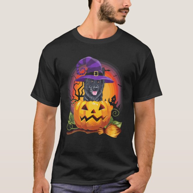 Camiseta Perro de Halloween, Calabaza de Brujas de Malinois (Anverso)