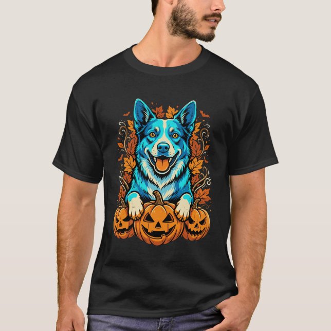 Camiseta Perro de Halloween con calabazas de Jack O Lantern (Anverso)