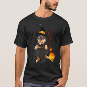 Camiseta Perro de Halloween de bolsillo de bruja Rottweiler