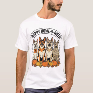 Camiseta Perro de Halloween Feliz Howl-O-Ween Vintage Pasto
