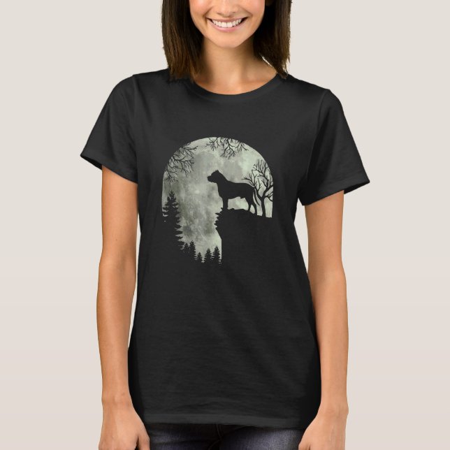 Camiseta Perro de Halloween Pitbull Pitbull Perro Luna Aúll (Anverso)