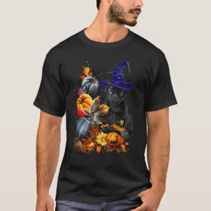 Camiseta Perro de Halloween Pug negro Bruja de calabaza