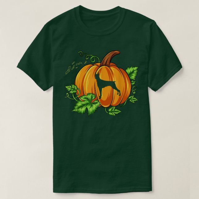 Camiseta Perro de Haloween Doberman Pinscher tallado en cal (Diseño del anverso)