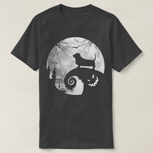 Camiseta Perro de Hound Basset Y Perro De Halloween Moon Lo (Diseño del anverso)