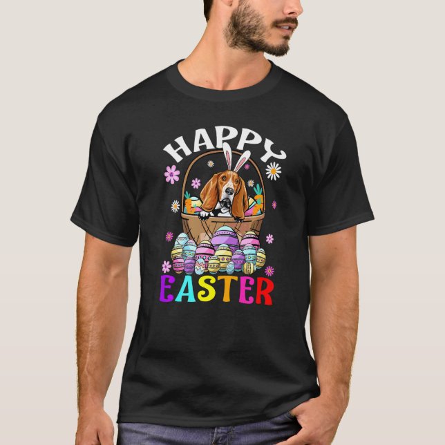 Camiseta Perro de Hound de Basset Feliz Easter Bunny Eggys  (Anverso)