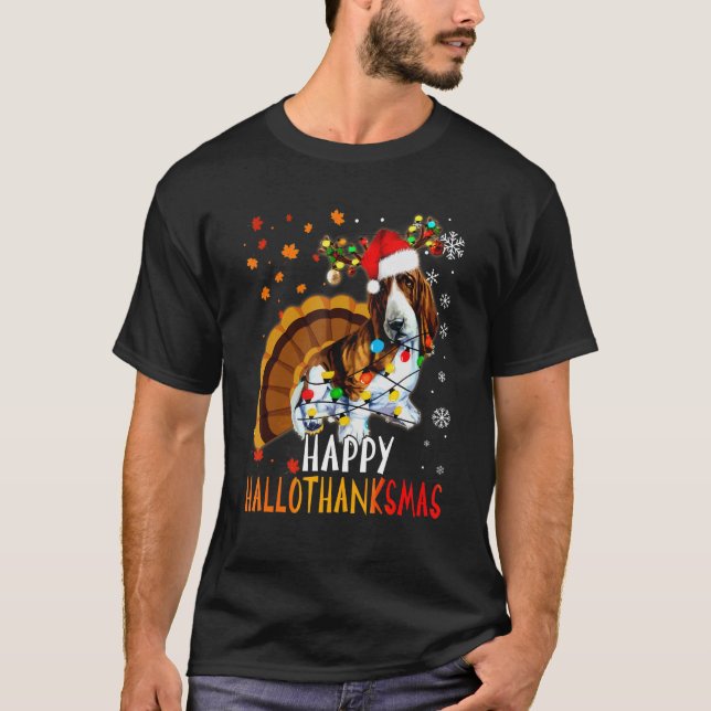 Camiseta Perro de Hound de Basset Feliz Navidad (Anverso)