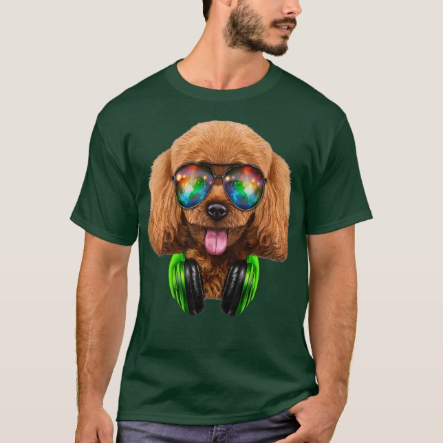 Camiseta Perro de juguete de perro fiambre como DJ usando v (Anverso)