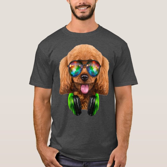 Camiseta Perro de juguete de perro fiambre como DJ usando v (Anverso)