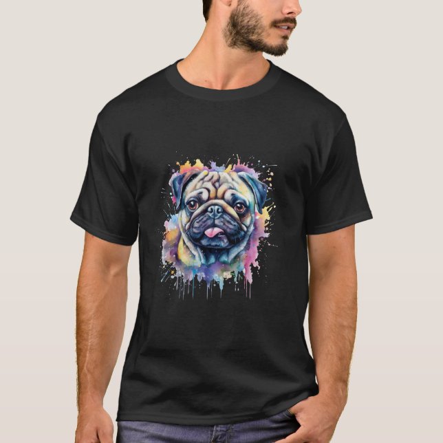 Camiseta Perro De La Acuarela De Pug Para Los Amantes De Pu (Anverso)