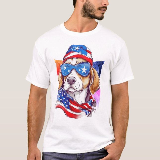 Camiseta Perro de la Bandera Americana 4 de julio (Anverso)