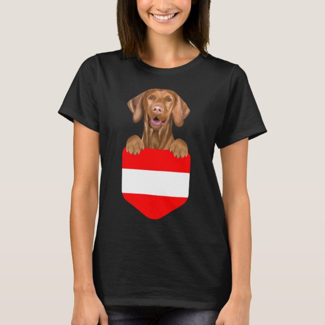 Camiseta Perro de la bandera austríaca Vizsla en el bolsill (Anverso)