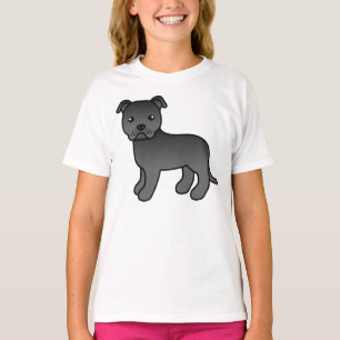 Camiseta Perro de la caricatura de Black Staffordshire Bull