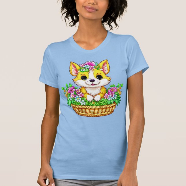 Camiseta Perro de la primavera en las flores (Anverso)