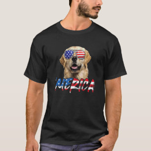 Camiseta Perro de la raza Golden Retriever bandera american