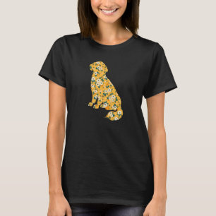 Camiseta Perro de la silueta floral de flor de oro