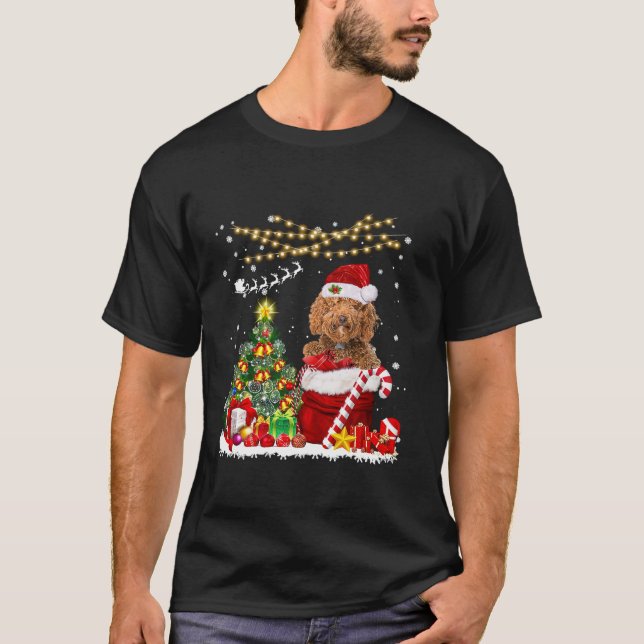 Camiseta Perro de Labradoodle Árbol de Navidad enciende a d (Anverso)