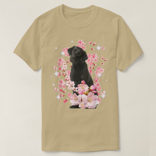 Camiseta Perro de Labrador Flor de cerezo japonesa Sakura (Diseño del anverso)