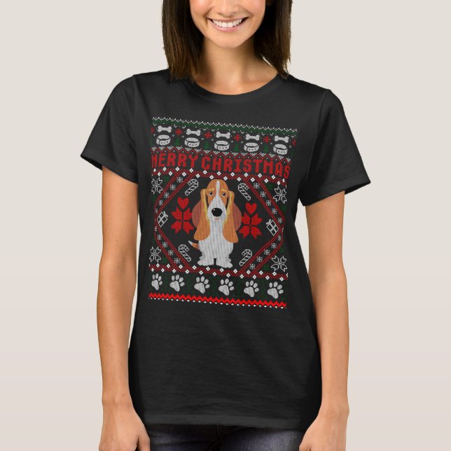 Camiseta Perro de los Hound de los Basset Merry Navidad Fun (Anverso)