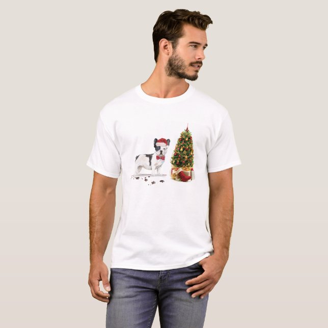 Camiseta Perro de los Navidades de Bulldog blanco y negro d (Anverso completo)