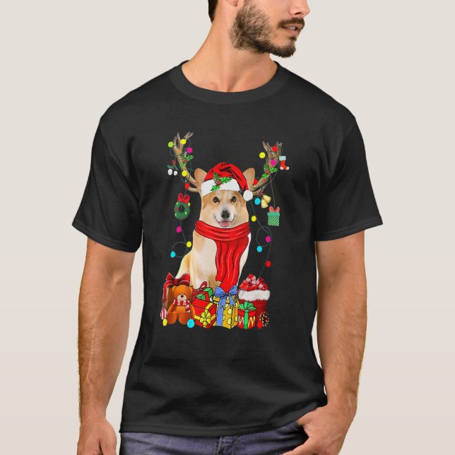 Camiseta Perro de los Navidades de la luz de reno de Santa  (Anverso)