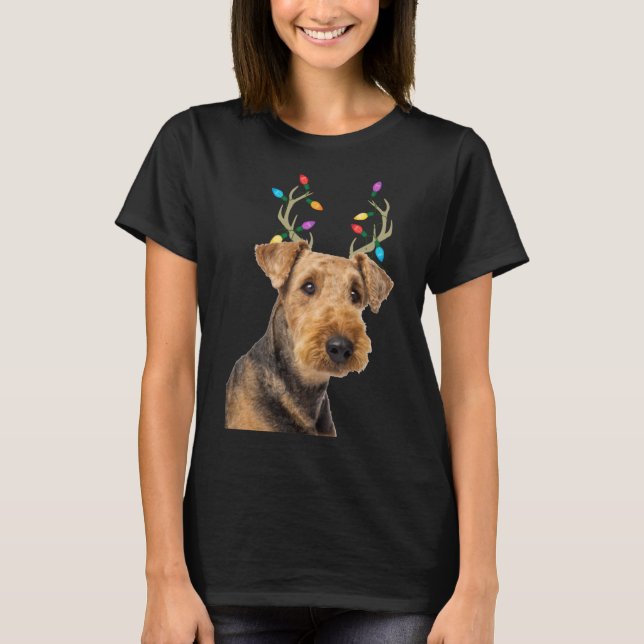 Camiseta Perro de los Navidades de renos Airedale Terrier (Anverso)