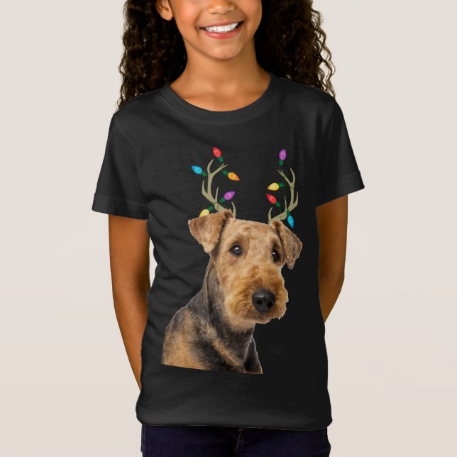 Camiseta Perro de los Navidades de renos Airedale Terrier (Anverso)