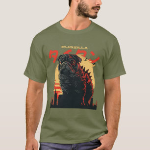 Camiseta Perro de Mascota Divertido Pug Pugzilla Gráfico