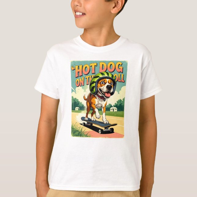 Camiseta Perro de monopatín verano divertido retro playa  (Anverso)