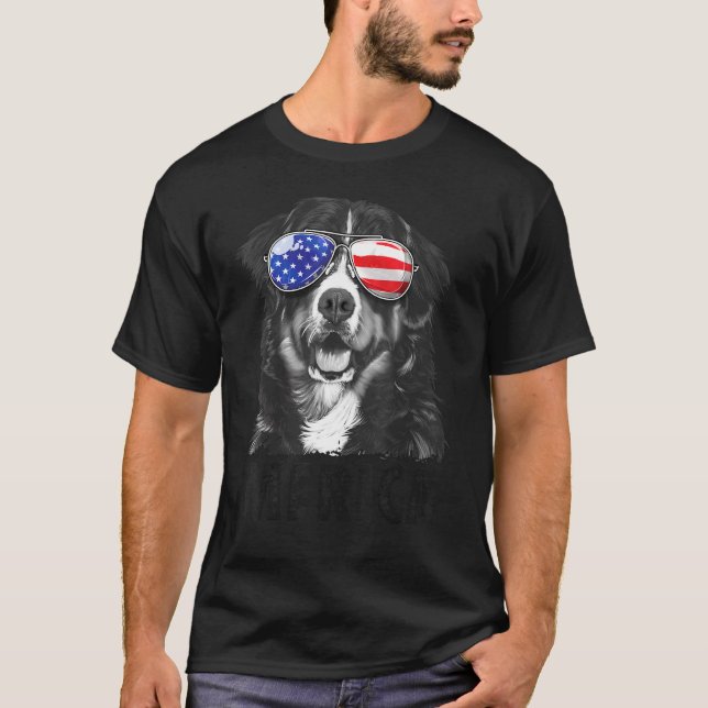 Camiseta Perro De Montaña Bernés 4 De Julio Hombres America (Anverso)