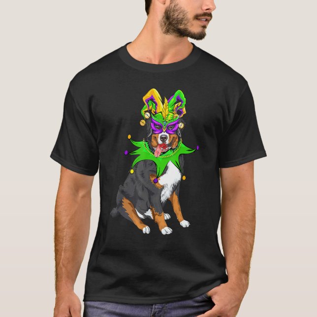 Camiseta Perro de montaña Bernese Mardi Gras Mask Gorra Bea (Anverso)