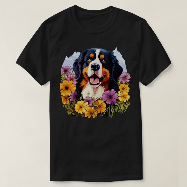 Camiseta Perro de montaña cutáneo de Berné en jardín de flo (Diseño del anverso)