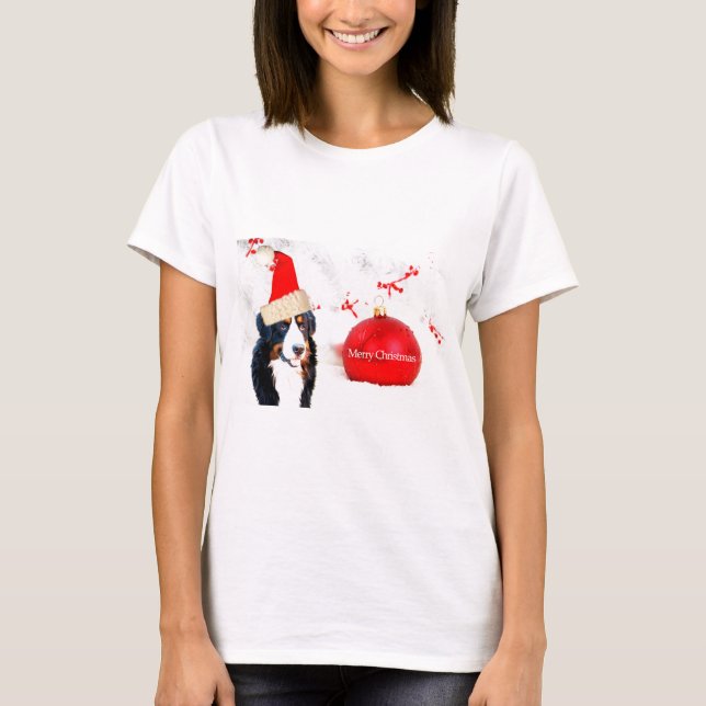 Camiseta Perro de montaña de Berna con adorno de Navidad ro (Anverso)